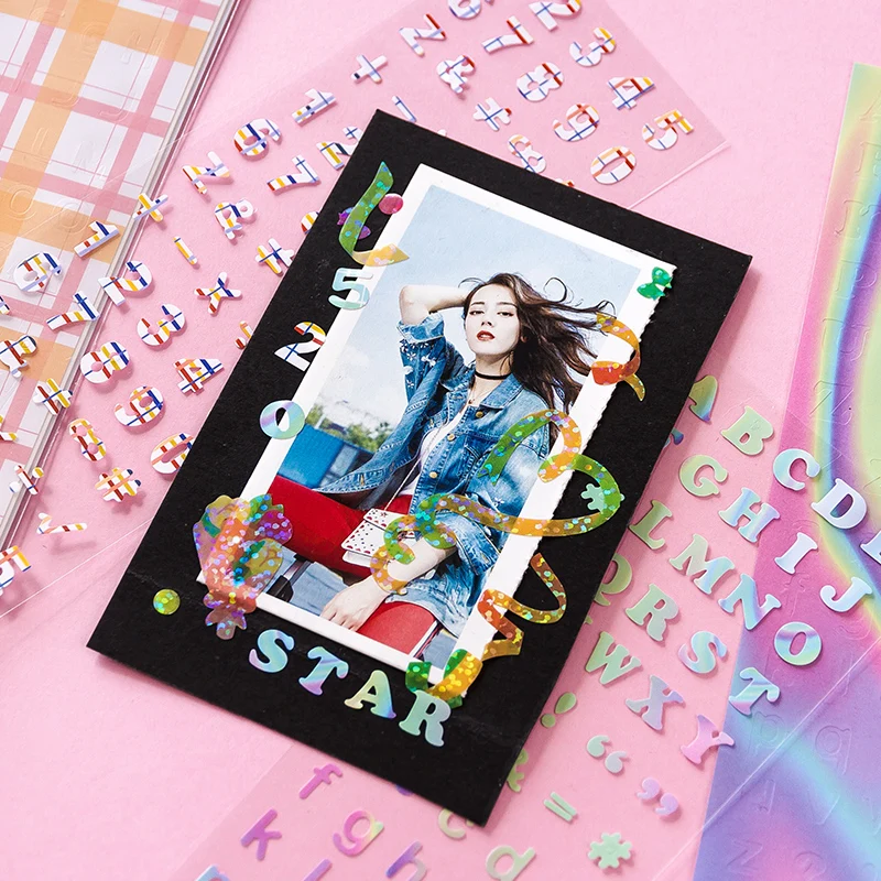 2 шт./компл. Милая сетка цифровые буквы цифры ПВХ лазерные наклейки Kawaii DIY для