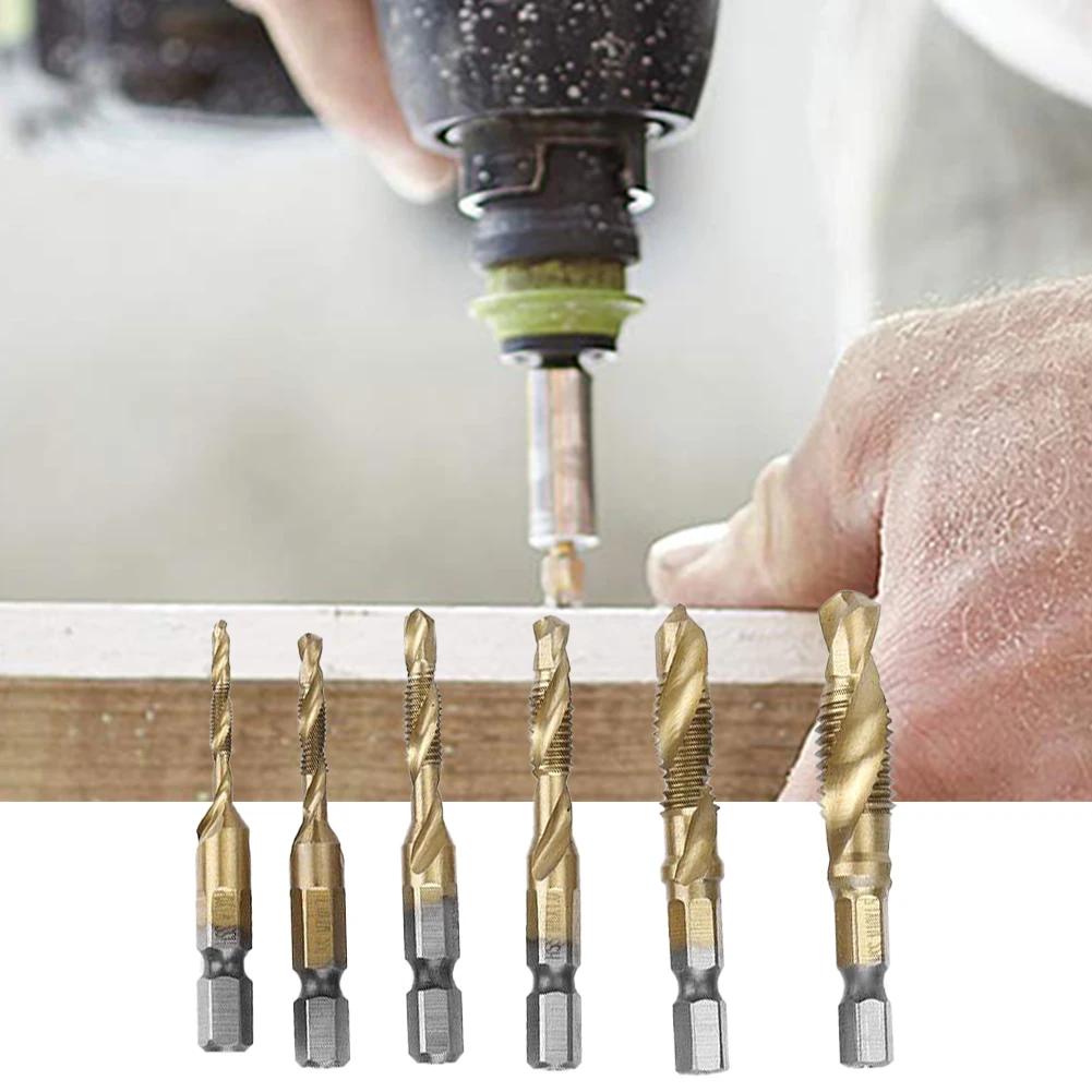 

12PCS Combination Drill Tap Bit Titanium Plated Metric SAE Thread Screw with Hex Shank HSS Screw M3 M4 M5 M6 M8 M10 Hand Tools