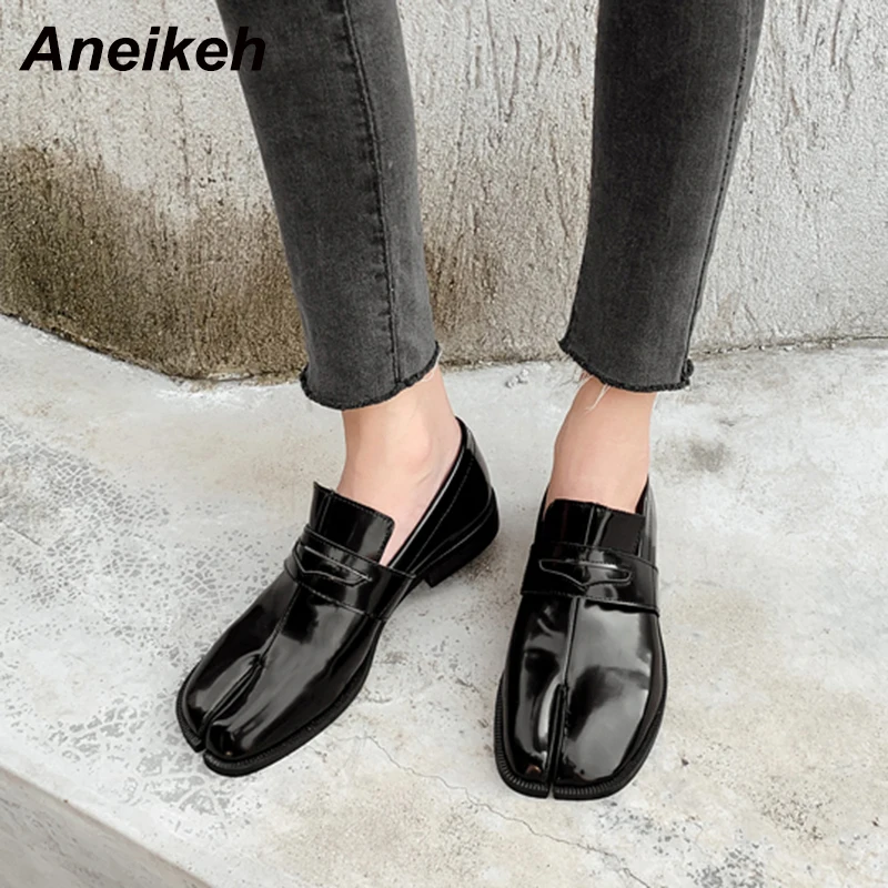 Aneikeh/ г. Весенне-осенние модные новые женские туфли-оксфорды из PU искусственной кожи на плоской подошве, с круглым носком, без шнуровки, офисная обувь для танцев, повседневная обувь, размер 39