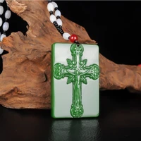 natural green hand carved cross jade pendant fashion boutique jewelry men and women jesus cross necklace gift accessories