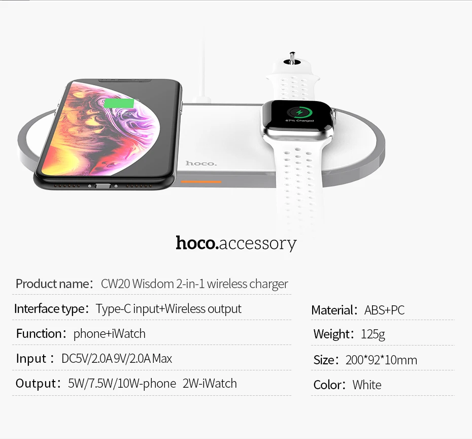 HOCO 2в1 Оригинальное Беспроводное зарядное устройство для Apple Watch зарядное устройство серии 5 4 3 2 магнитное для i-Watch USB кабель зарядное устройство для iphone 11