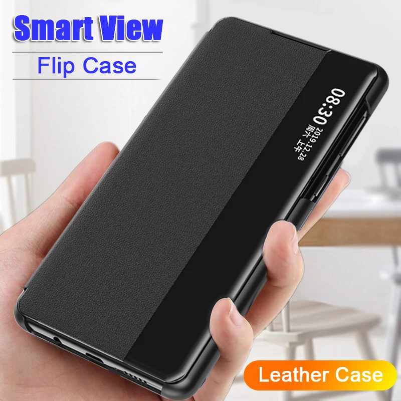 

Smart View Leather Case For Xiaomi Mi Redmi Note 9 9S 10 6 5 Pro 9T 9A 9C 8 8A 8T 7 7A K20 A3 Lite CC9e Poco X3 NFC Flip Cover