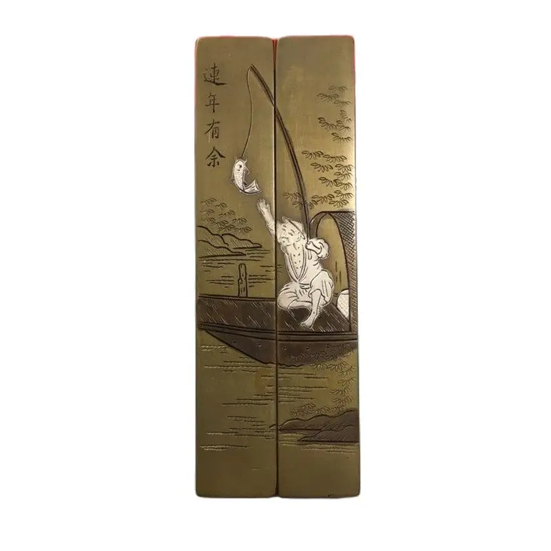 

Chinese Old Beijing Brass Carving Fishing Paperweight