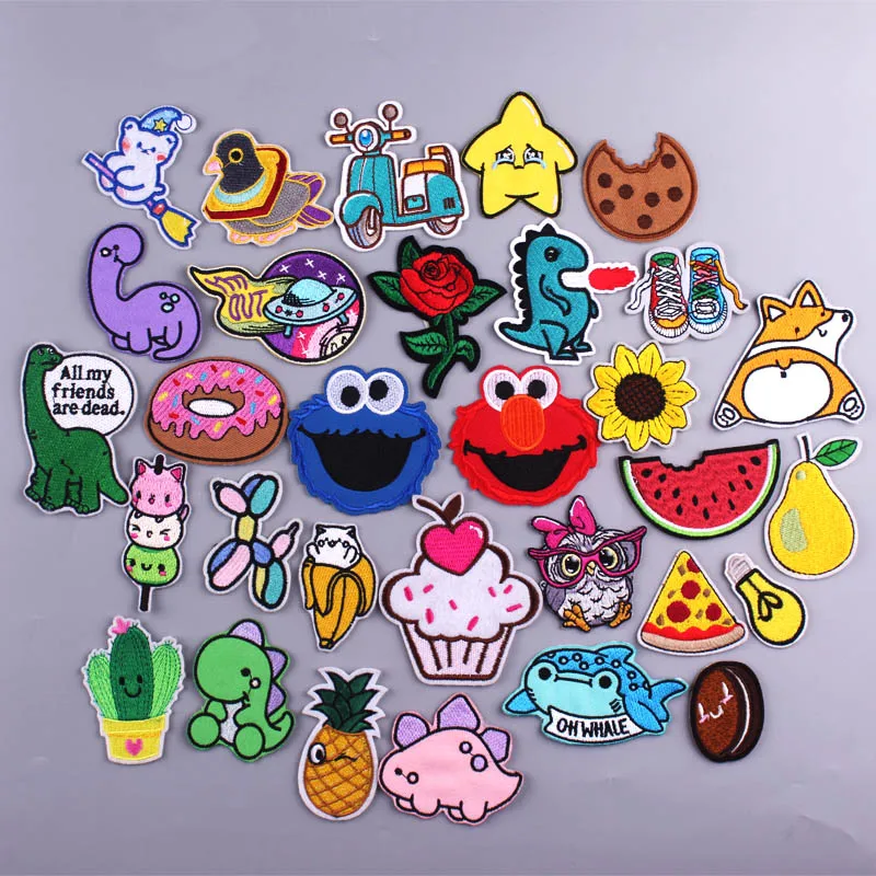 Cute Animals Dinosaur Patch Iron On Embroidered For Clothing Cartoon Anime Patches For Kid Clothes Appliques Stickers T-shirt
