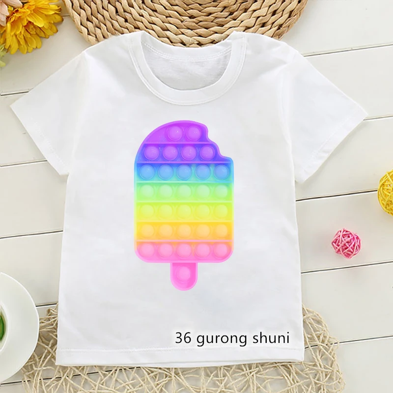 Camiseta divertida y colorida para ni&ntilde;os y ni&ntilde;as, camisa sensorial de empuje de burbujas, de helado-3