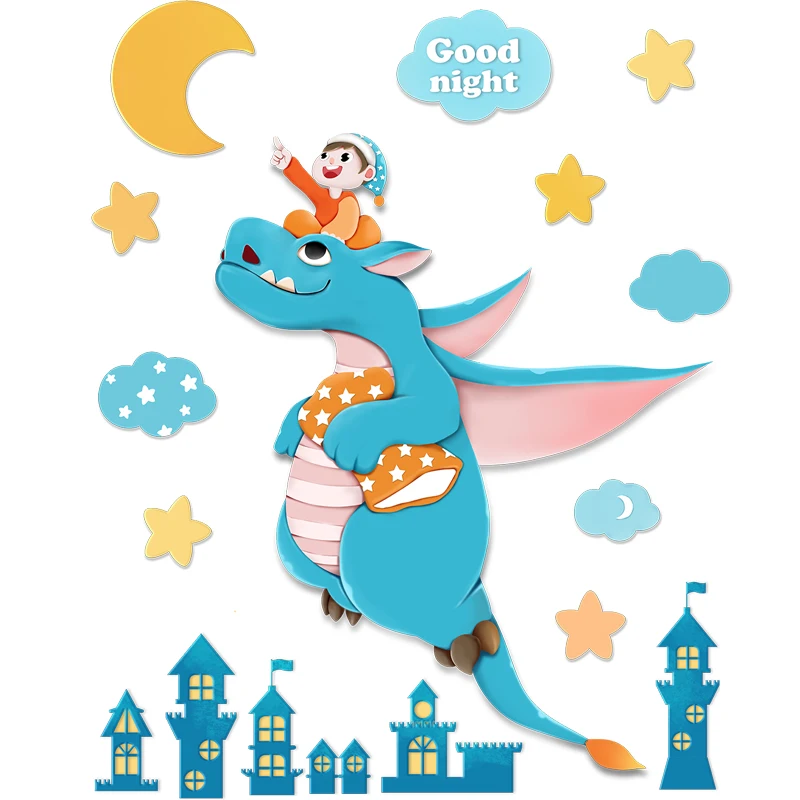 

Dinosaurs Wall Stickers DIY Cartoon Animals Mural Decals for Kids Room Baby Bedroom Decoration
