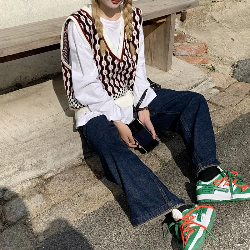 

Vintage Patchwork Floral Print Elegant Streetwear for Ladies V-neck Arygle Knitted Twist Vests All-match Fall Waistcoats WY563