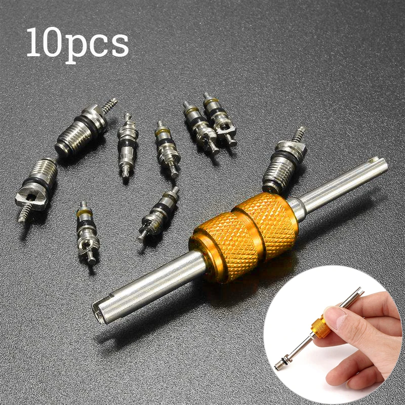 9Pcs R134a Car Air Conditioning Auto Valve Core A/C System Service Remover Kit Small/Big Air Conditioning Valve Core Tool