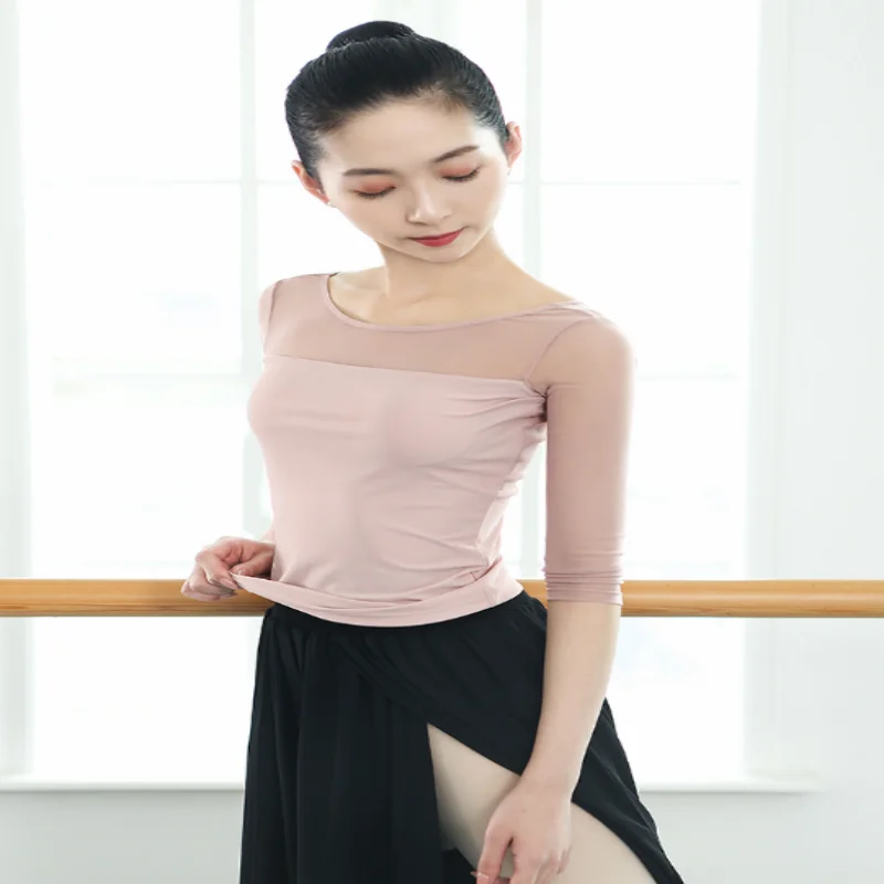 

Женский танцевальный костюм для взрослых, одежда для балета, однотонная одежда для выступлений, с длинным рукавом, обтягивающая эластичная ...