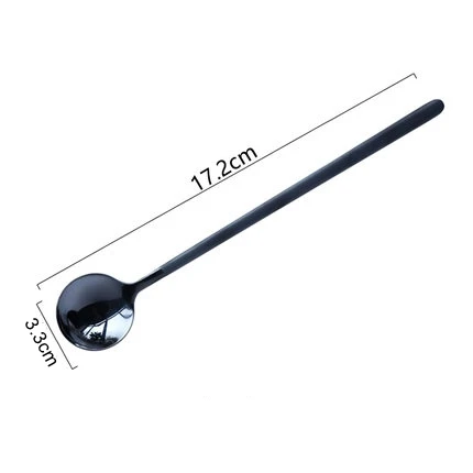Stainless Steel Coffee Spoon Long Handle Stirring Teaspoon Cute Dessert Dinner Soup Spoons Cutlery Ice Cream Spoon Tableware - Цвет: Black-17.2CM