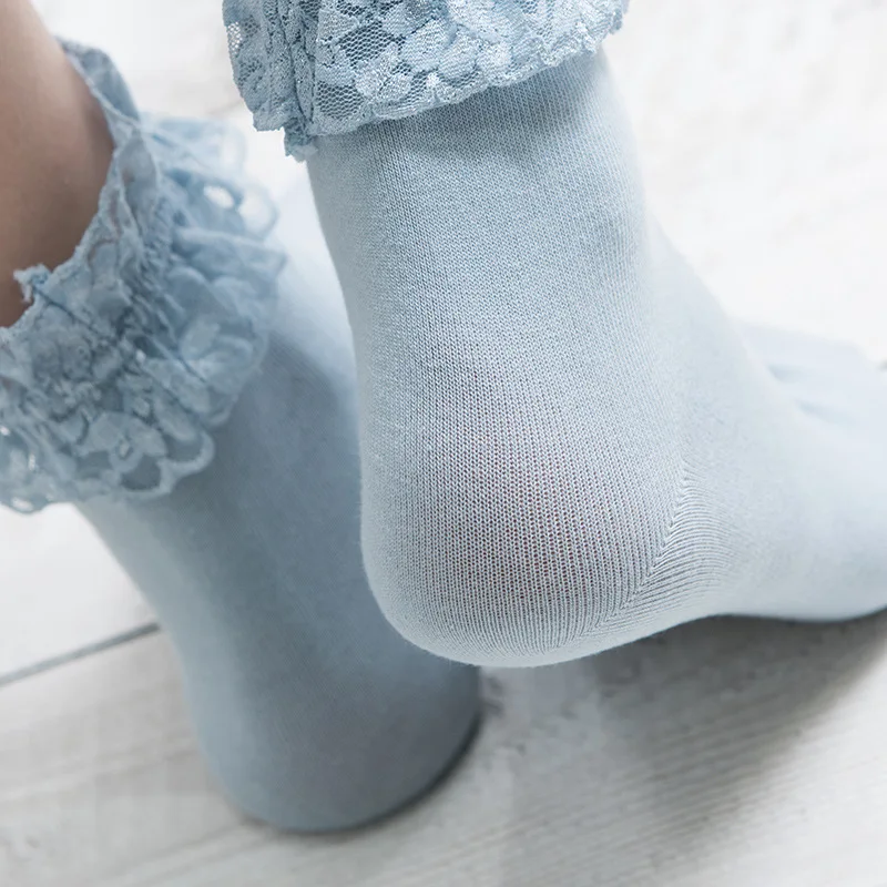 

New Solid Color Cotton Sock Lace Ruffle Frilly Ankle Socks Casual Spring Autumn Breathable Fashion Socks For Sweet Lady Girls