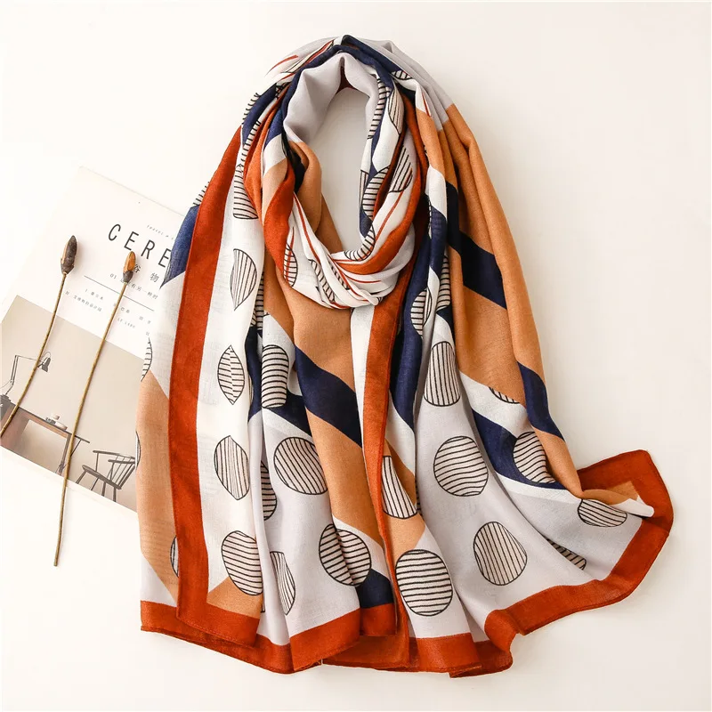 Luxury ladies scarf 2021 new autumn length cotton wholesale Seven striped color dots fashion sunscreen shawl |