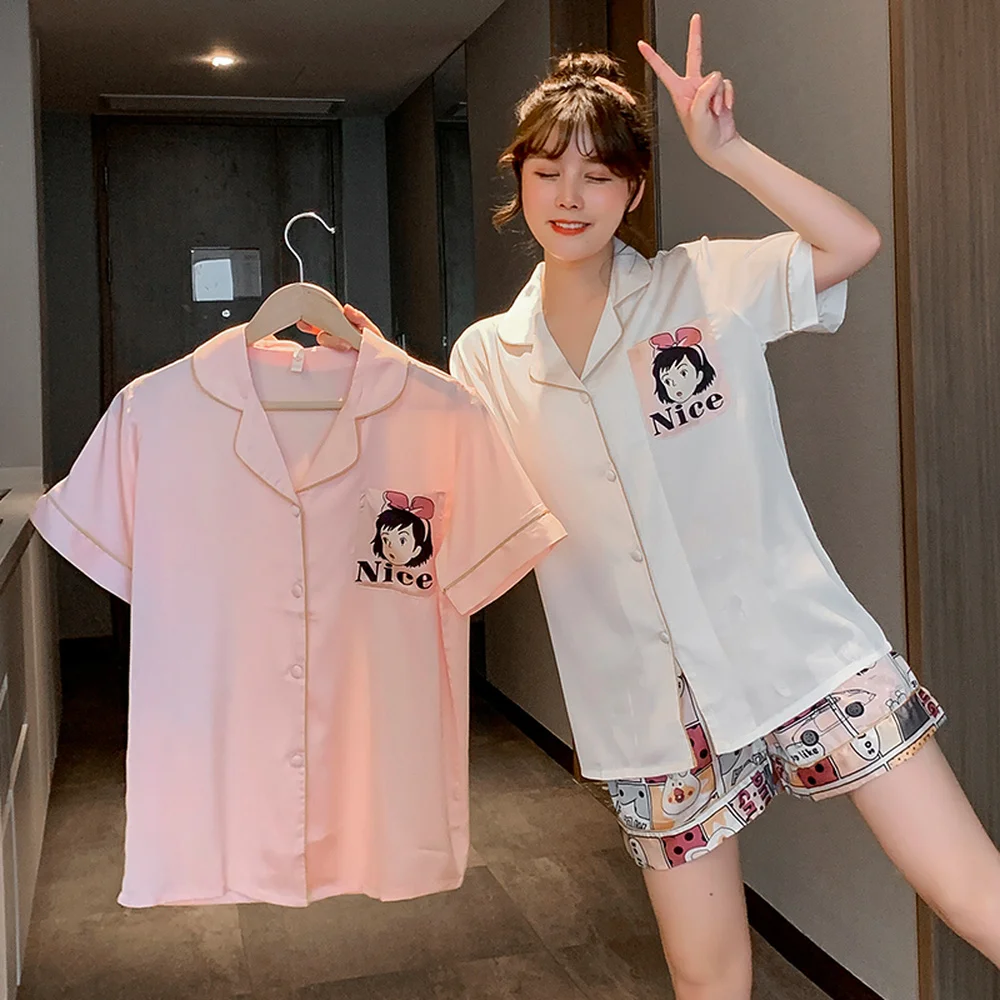 2020 Шелковая пижама из льда и снега летние новые шорты с коротким рукавом комплект