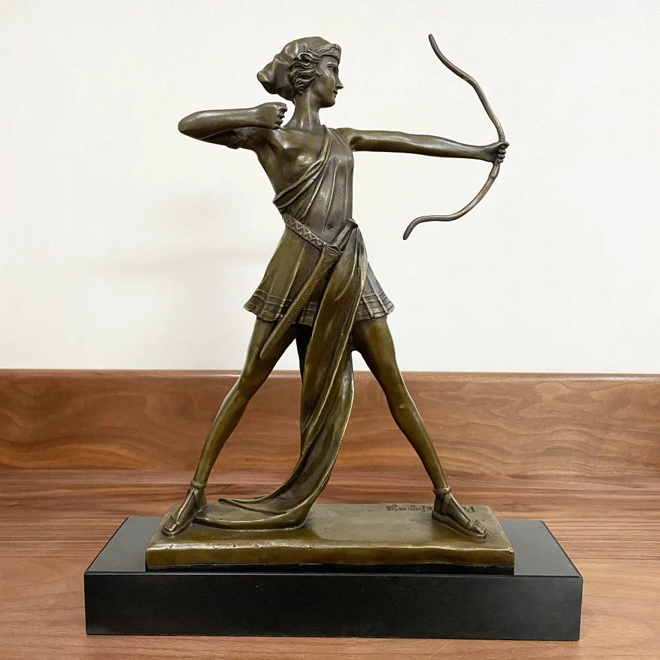 

Classical Woman with Bow Statue Sculpture Bronze Hot Casting Vintage Female Art Marble Base Home Decoration