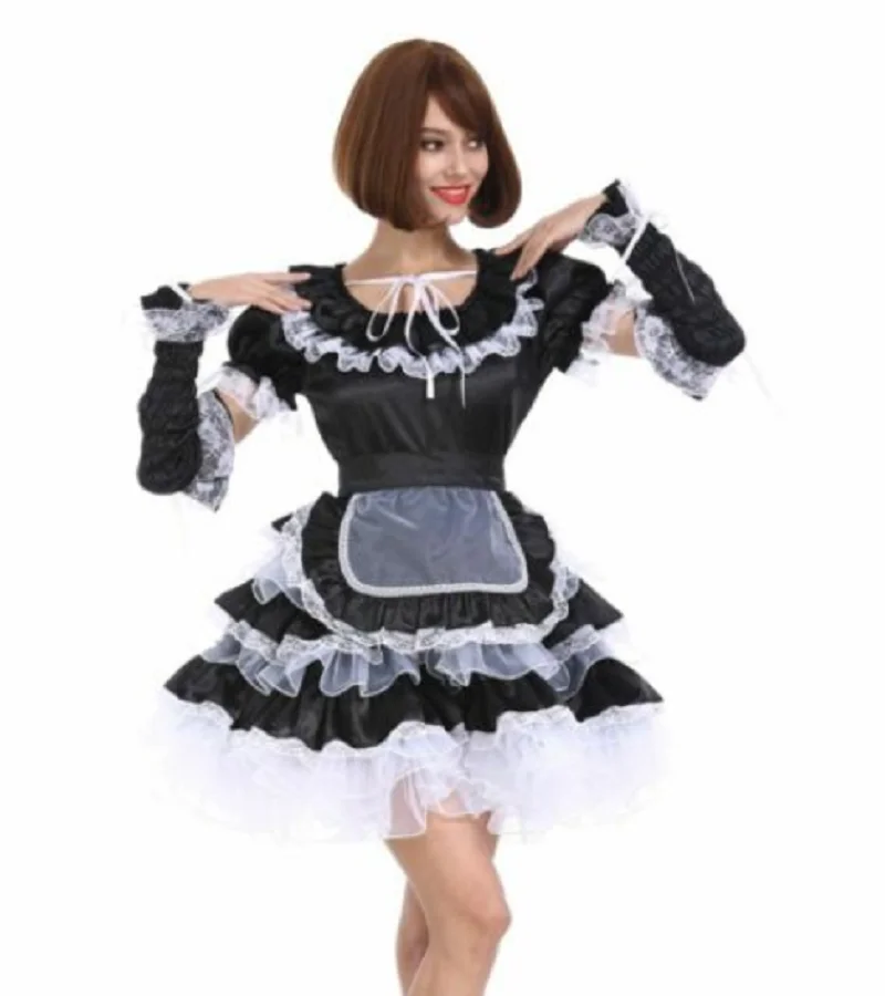 Шикарное черное закрывающееся пушистое платье для косплея девушки |