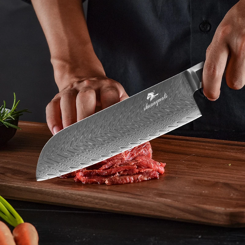 Shuangmali 7 дюймов нож шеф-повара Santoku 67 слой Дамасская сталь японские кухонные ножи