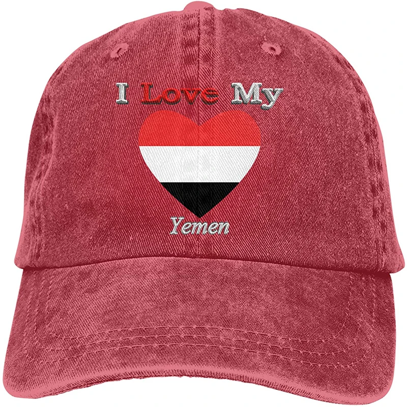 Fashion Soft I Love My Flag of Yemen Heart Hat Gift Dad Hat Trucker Hat Cowboy Hat