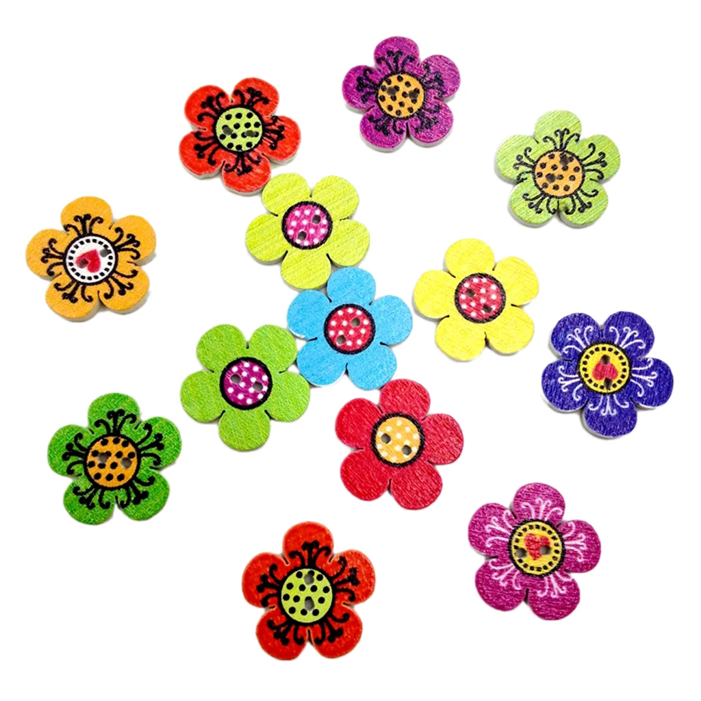 

100pcs Flower Wooden Decorative Buttons 2 Holes For Sewing Scrapbooking DIY