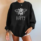 Женские свитшоты с принтом Happy Bee, свободные свитшоты с длинным рукавом, повседневные топы в стиле Харадзюку, женская уличная одежда