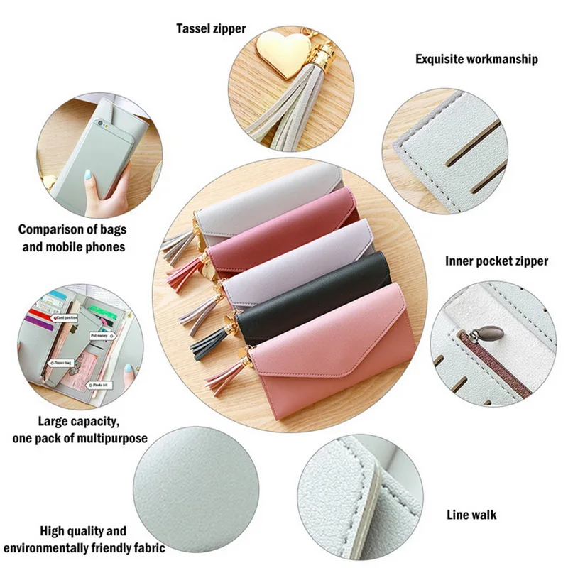 

Long Wallet Women Purses Tassel Fashion Coin Purse Card Holder Wallets Female High Quality Clutch Money Bag PU Leather Wallet