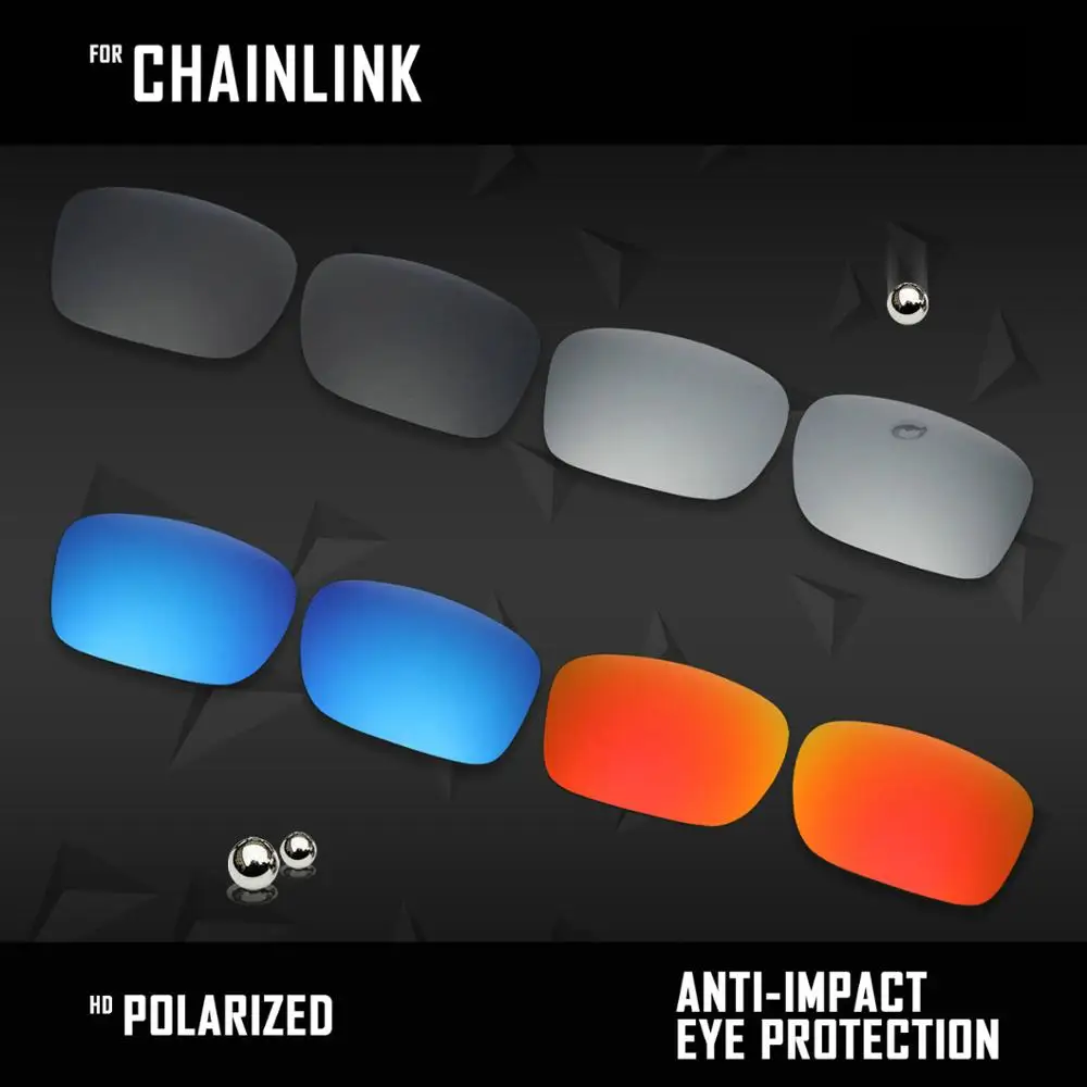 OOWLIT 4 Pairs Polarized Sunglasses Replacement Lenses for Oakley Chainlink OO9247-Black & Silver & Ice Blue & Fire Red