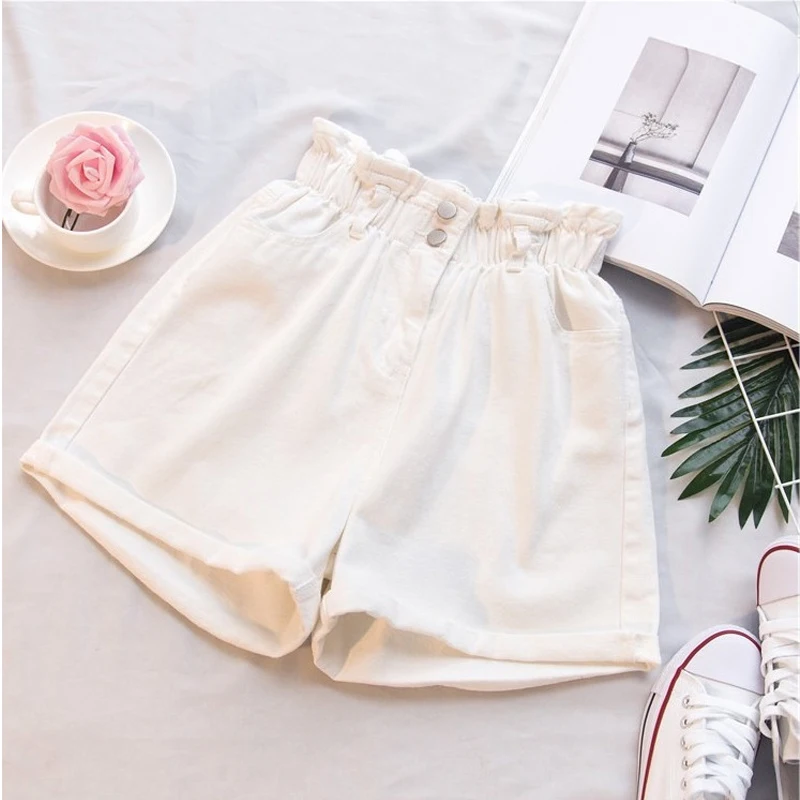 

2021 Summer High Waist Denim Shorts Women Casual Loose Ladies Fashion Roll Up Hem Elastic Waist Jeans Female plus size S-5XL