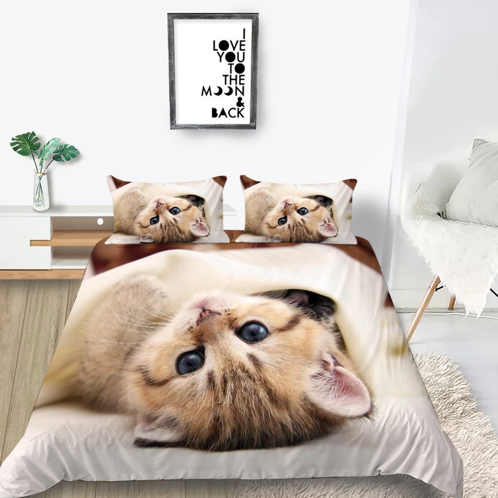 

King Size Bedding Set White Kitten Lovely High End Duvet Cover Comfortable Queen Twin Full Single Double Unique Design Bed Set