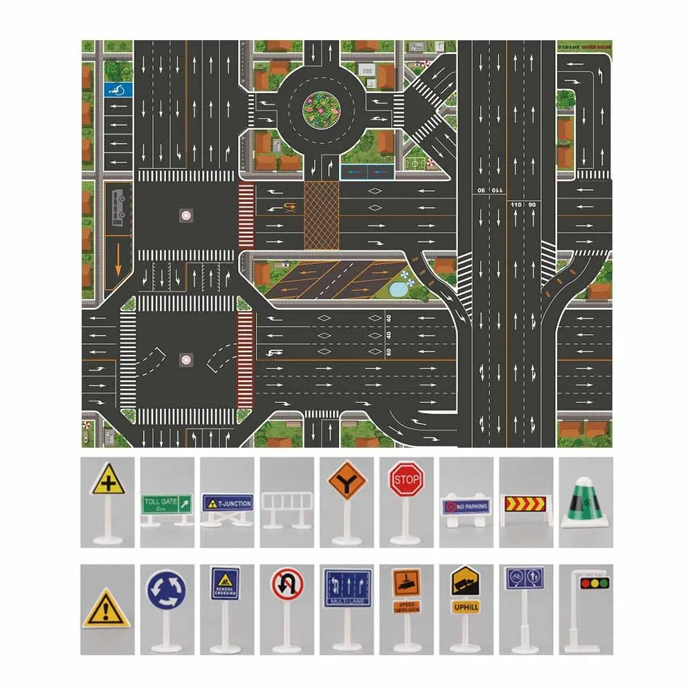 130 x 100cm Детские игрушки для городской парковки, Дорожная карта, игровой коврик, сделай сам, 18 шт., дорожные знаки, Детские интерактивные игры для дома, игрушки, напольные игры, коврик - Цвет: 130 x 100cm