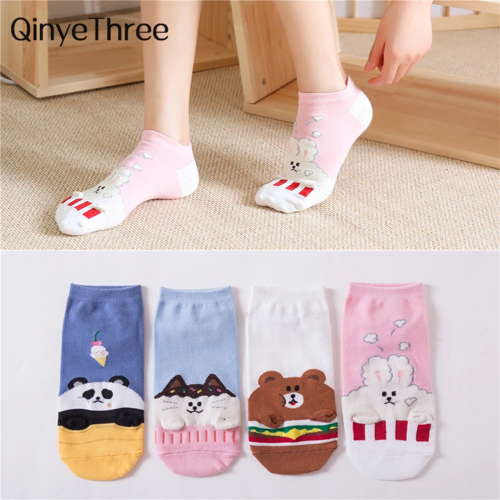 

Funny Cute Cartoon Animal Female Socks Happy Pet Kitten Bunny Girl Cute 3D Bunny Bear Panda Cat Cotton Ankle Socks