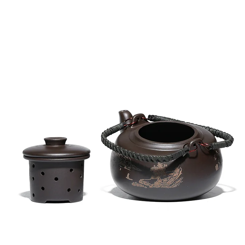 

New Chinese Tea Pot Kung Fu Zisha Large Capacity Tea Pot With Filter Creative Handle Purple Clay Teapot Kettle Set WF