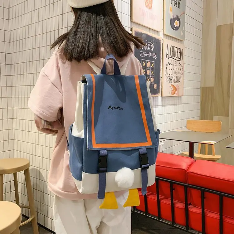 

Creative Cartoon Duck Backpack Women Lovely School Bag Girls New 2021 Canvas Bag Preppy Student Backpacks Mochila Feminina Bags