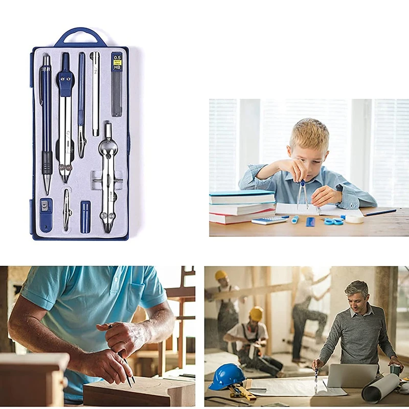 9 Pcs Metal Geometry Set Compass for Woodworking Drawing Protractors Classroom Kit | Канцтовары для офиса и дома