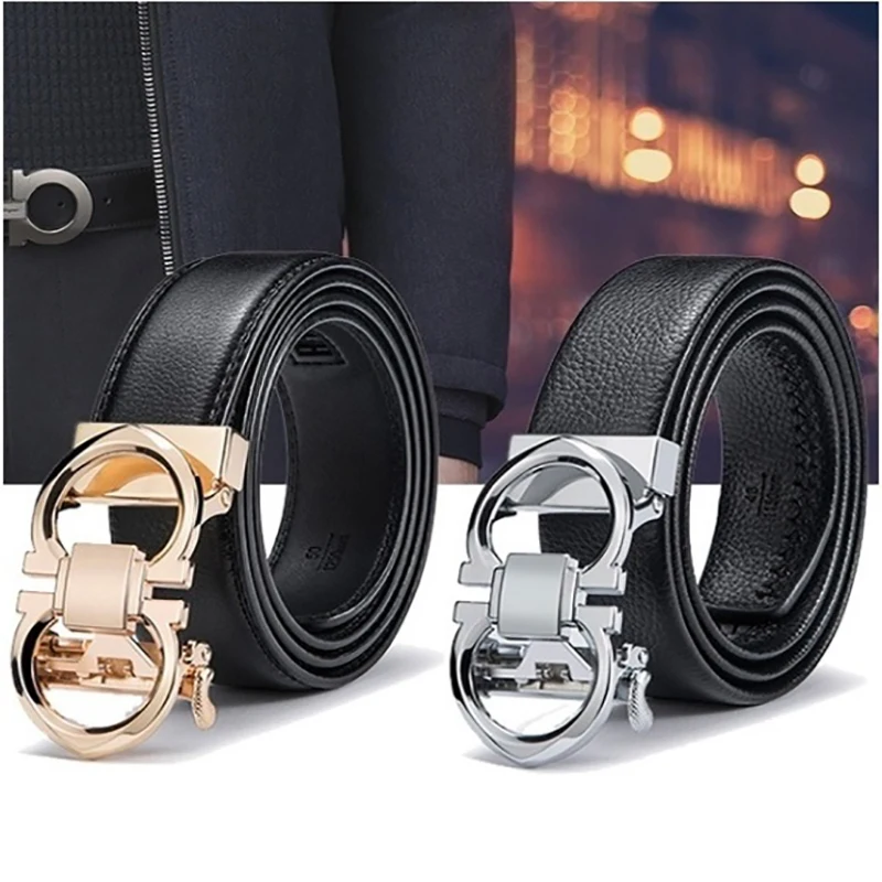 

Belts Business Casual All Men PU Leather Formal Adult 3.5 Solid Is Automatic Buckle Match High Quality Fashionable Litchi