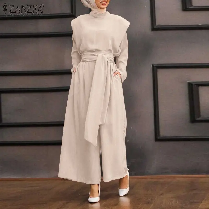 ZANZEA Women Jumpsuits Autumn Long Sleeve Wide Leg Rompers Fashion Solid Loose Playsuits Muslim Islamic Clothing Oversized |