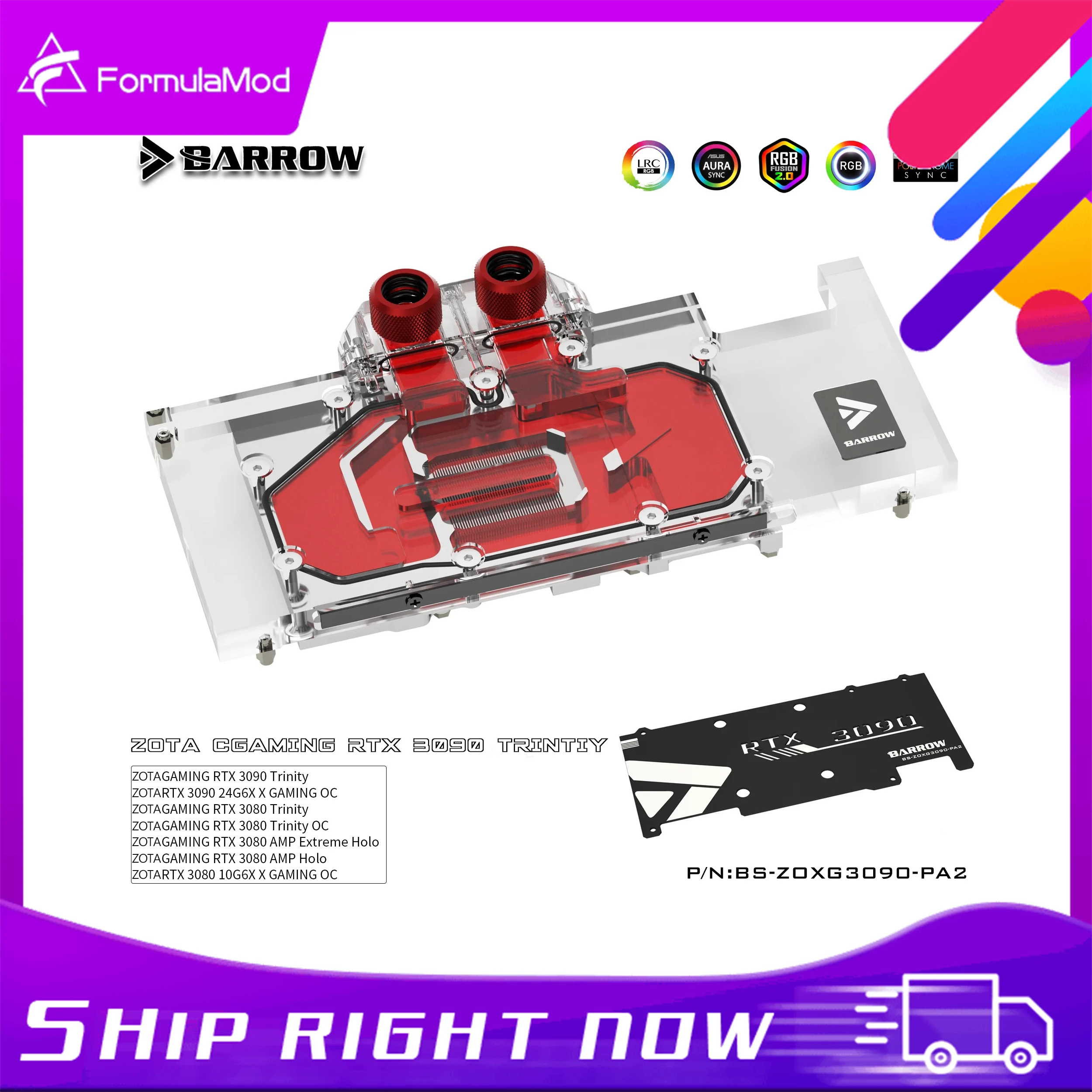 

Barrow 3090 3080 GPU Water Block for ZOTAC RTX 3090 3080 X Trinity AMP HOLO GAMING, Full Cover ARGB GPU Cooler, BS-ZOXG3090-PA2