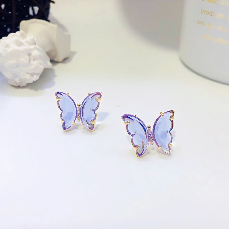 

Hot Design Plated 14k Real Gold Transparent Zircon Butterfly Earrings for Women Feminia Fashion Crystal Stud Earring Bijoux