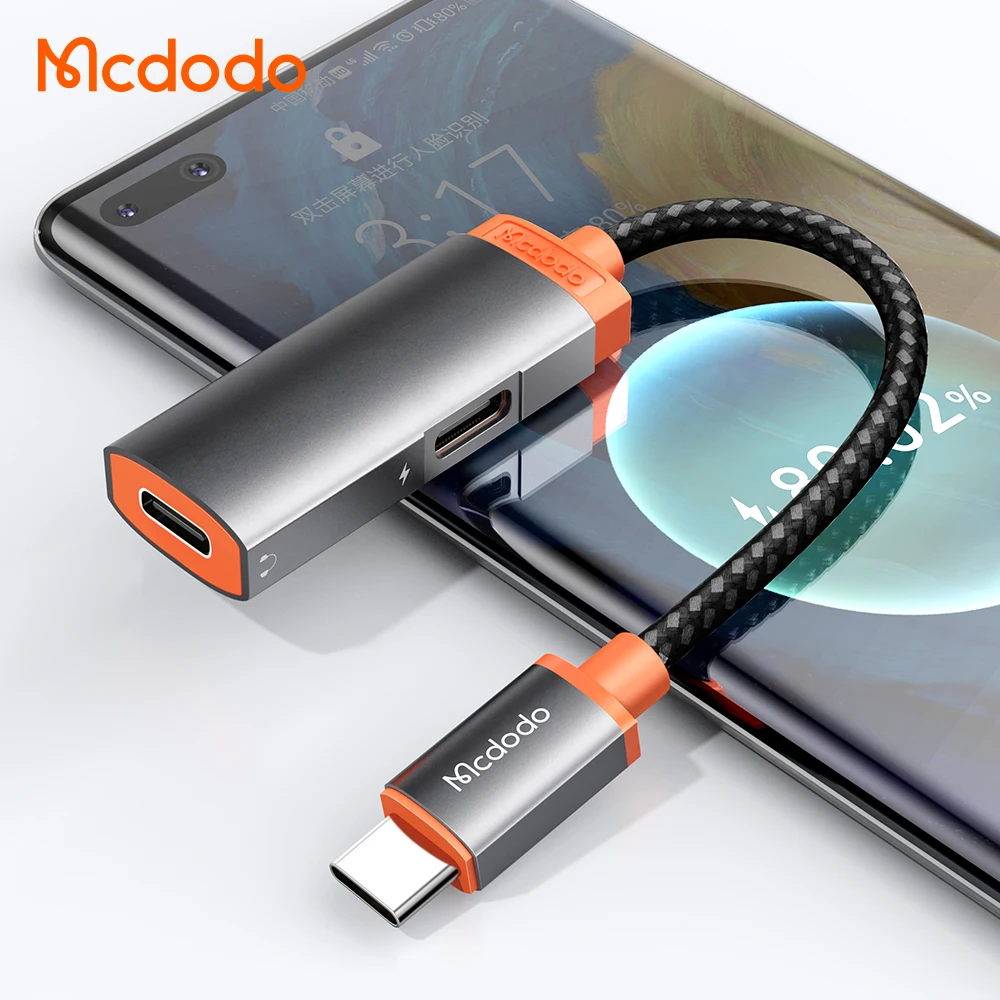 Mcdodo 2 in 1 Audio Adapters 60W PD Type C to Double Type C/DC3.5mm Jack Call Earphone Aux Converter For IPad Huawei Xiaomi