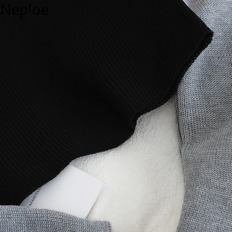 Neploe Sexy Off Shoulder Knit Bottom Sweater Contrast Color Patch Slim Pull Femme Hiver O Neck Long Sleeve Winter Clothes 48262 Женская