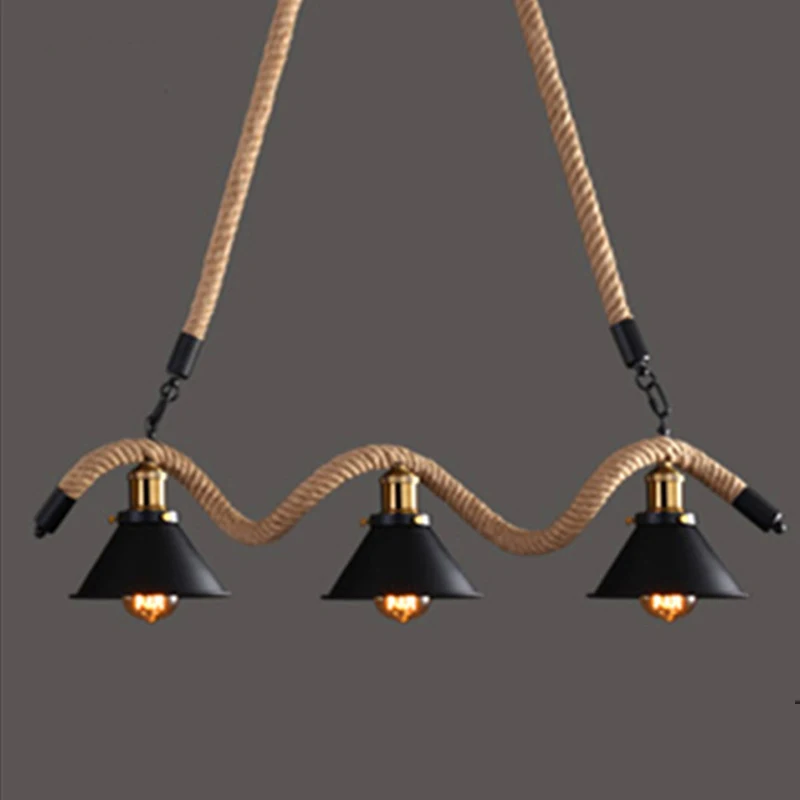 

Hemp Rope Retro Three-Headed Chandelier Creative Clothing Store Restaurant Coffee Shop Bar Internet Cafe Decorative Chandelier