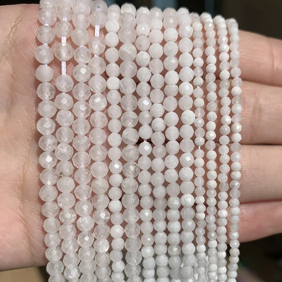 

AA+ Natural White Moonstone Faceted Loose Beads for Jewelry Making DIY Christmas Gift Bracelets 15'' Tiny Stone Bead 2/3/4mm
