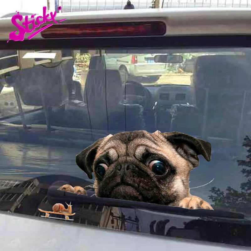 

STICKY 3D Funny Pug Dogs Watch Snail Car Sticker Cartoon Car Sticker Decal Decor Rear Windshield Off-road Laptop Trunk PVC Vinyl