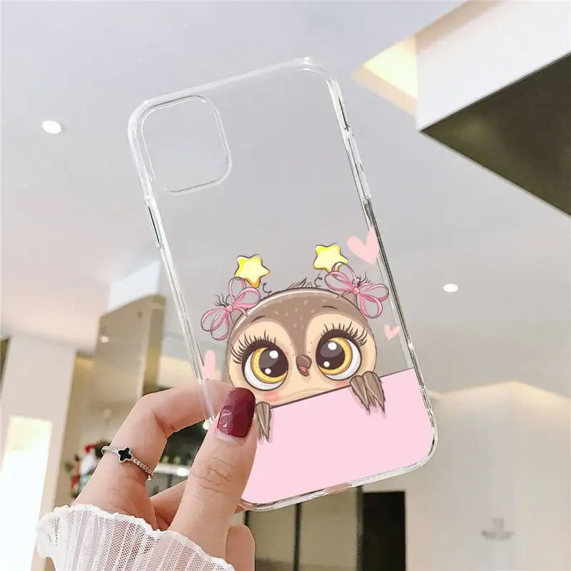 

cute Owl Lover Cartoon Phone Case For iphone 12 11 8 7 6s 6 5 5s 5c se plus mini x xs xr pro max Transparent soft