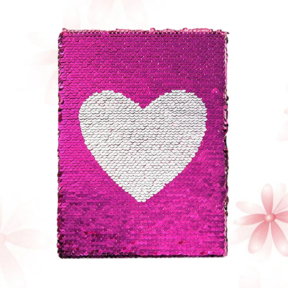 

A5 Heart Sequin Notebook Notepad Memo Notebook with Sequin Cover for Diary Journal Travel (Rosy)