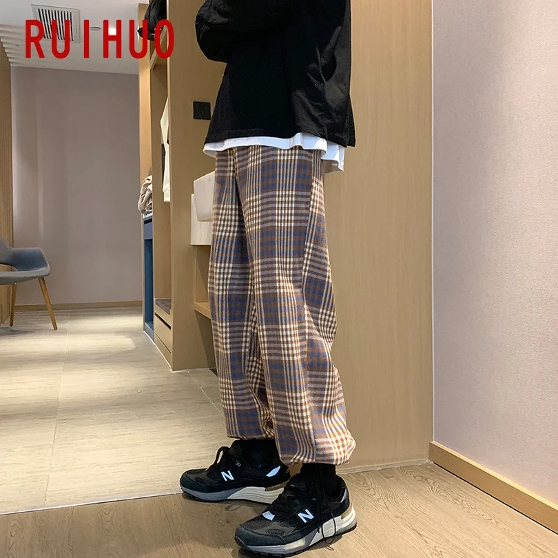 

RUIHUO 2021 New Plaid Harem Pants Men Trousers Joggers Casual Pants Men Sweatpants Hip Hop Streetwear Male Plus Size M-3XL
