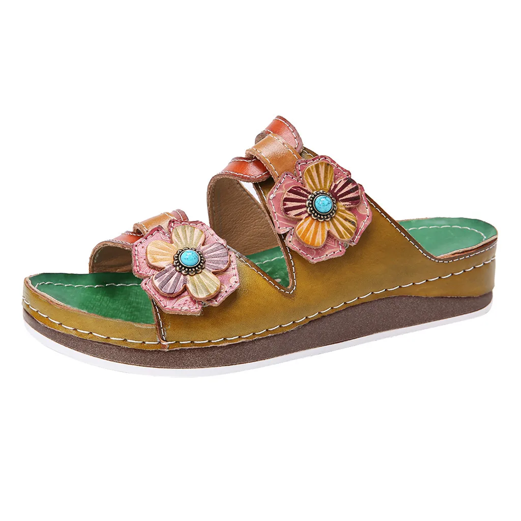 Женские шлепанцы в стиле ретро босоножки с прострочкой объемными цветами