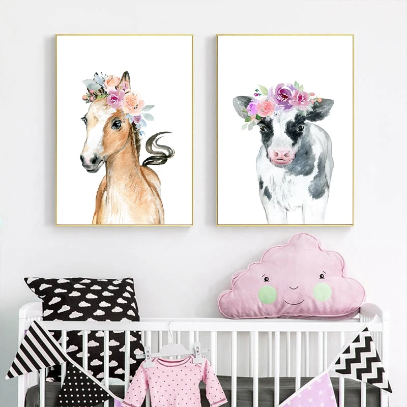 Детская ферма животные настенная живопись холст цветочные подарки для маленьких