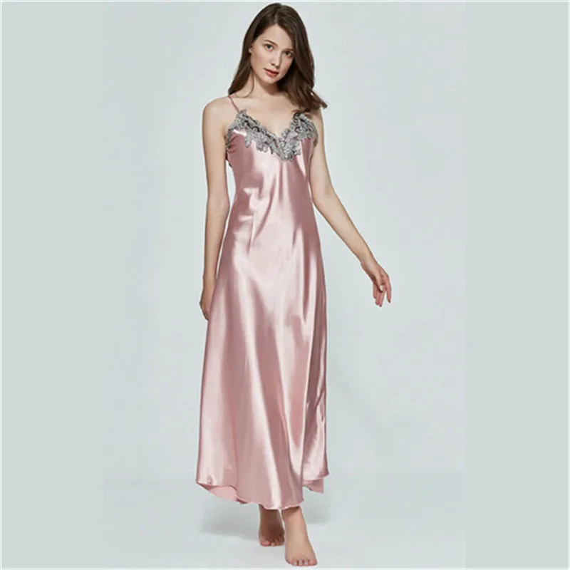Hrigin Женская Длинная атласная ночная рубашка большого размера с V-образным