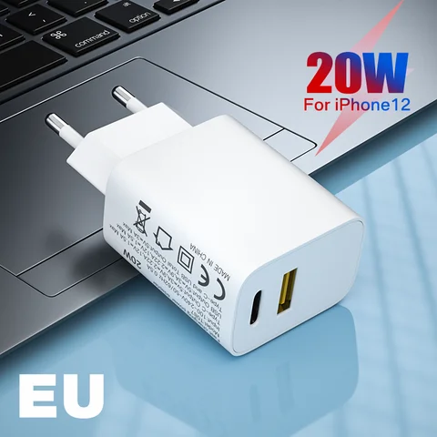 Сетевое зарядное устройство с двумя портами USB Type-C и поддержкой быстрой зарядки, 20 Вт