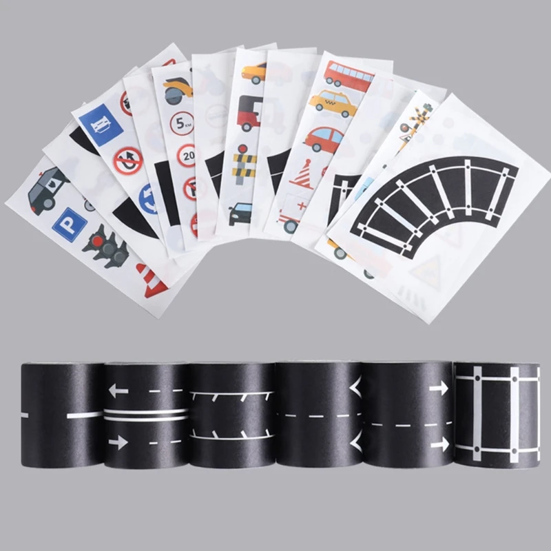 

50mmx5m Black Road Car Washi Tape Sticker DIY Traffic Road Adhesive Masking Tape Decorative for Kids Toy Car Train 6Pack