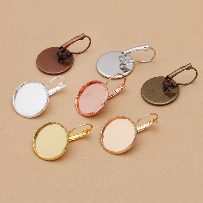 50pcs French Lever Cabochon Earring Setting Blank Base Fit 8 10 12 14 16 18 mm Cameo Bezels Tray For Jewelry Making DIY Supplies
